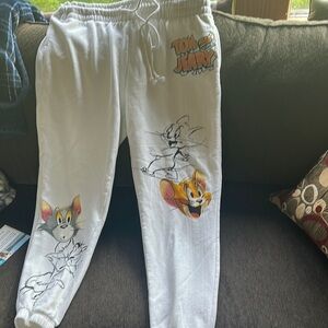 Black and White Joggers with Nostalgic Cartoon Graphics